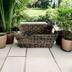 Wicker Rectangular STORAGE BASKET Brown Wicker Crate Storage Bin with Handles